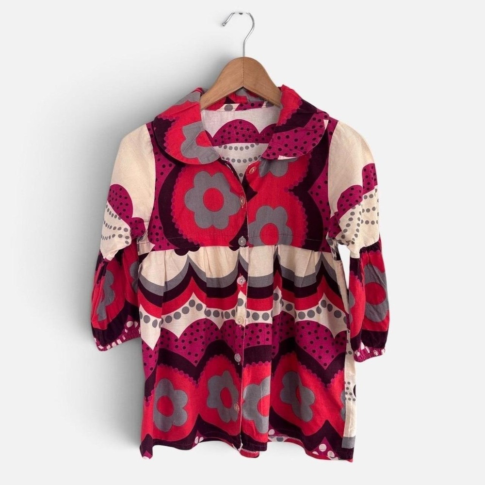 Vintage 60s Mod Psychedelic Floral Polka Dot Babydoll Blouse Top M Whimsygoth